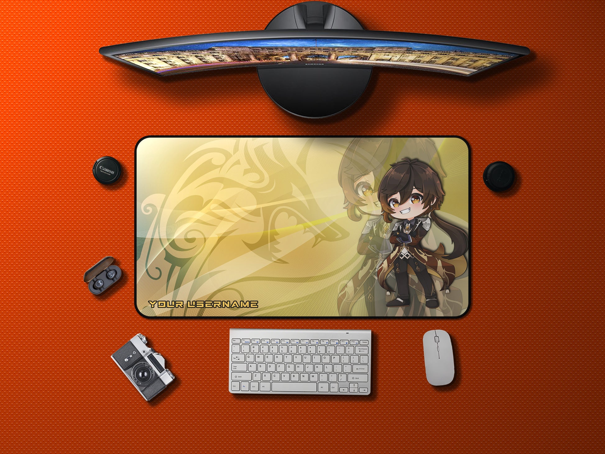 Chibi Zhongli Gaming Mousepad (Limited Edition Genshin Fan Made) - 12" × 22"