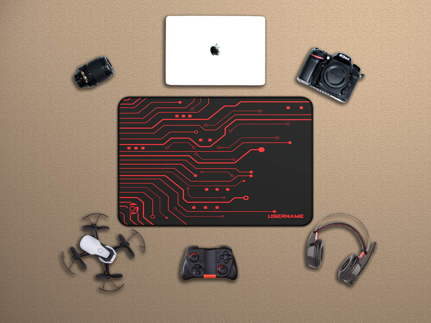 Red Circuits Gaming Mousepad - 12" × 18"