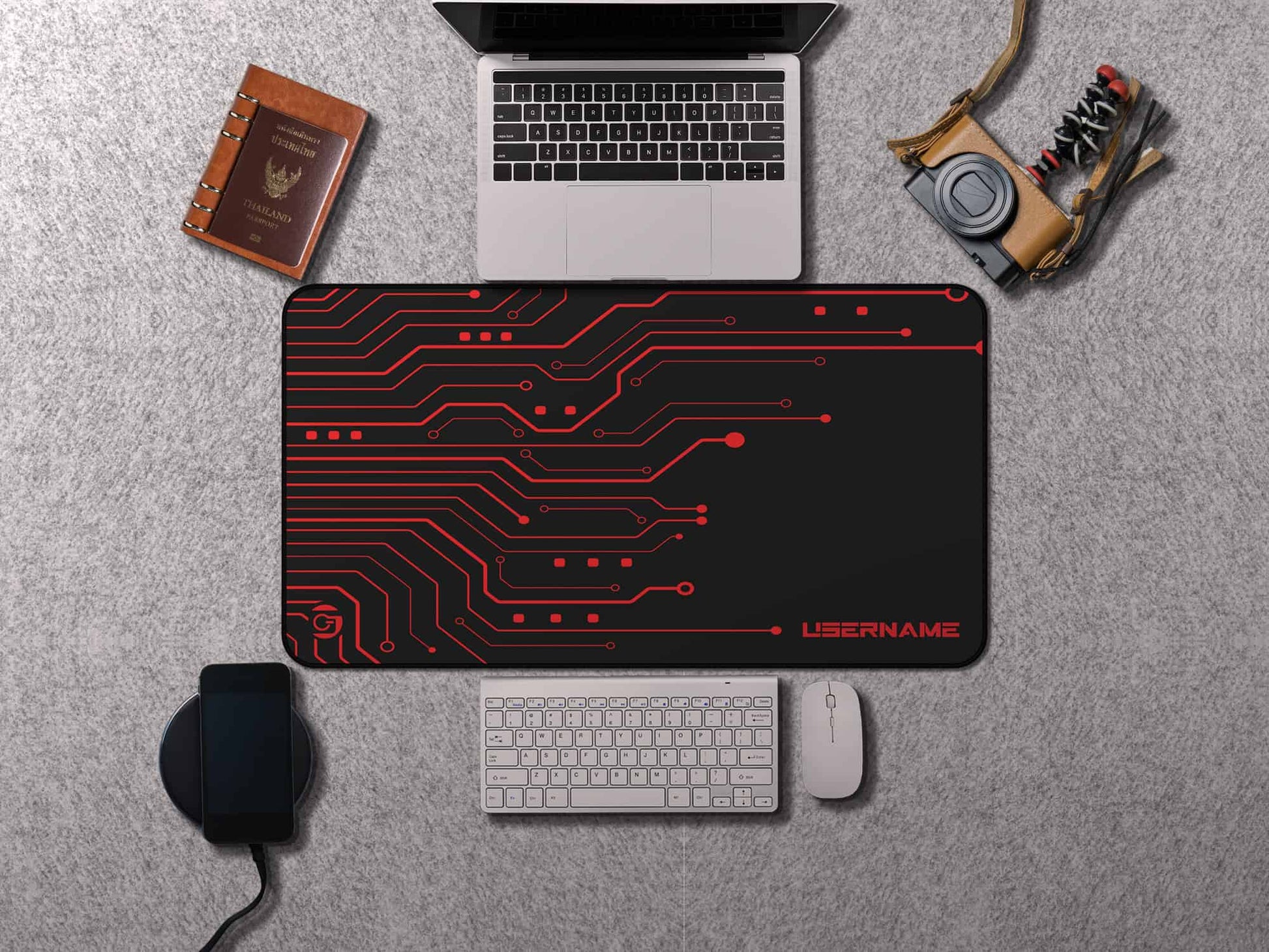 Red Circuits Gaming Mousepad - 12" × 22"