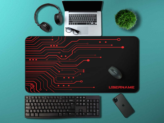 Red Circuits Gaming Mousepad - 15.5" × 31"