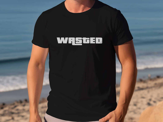 Gaming Typography "Wasted" Shirt - Black