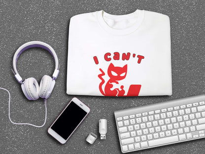 Gamer Cat "I Can't Paws" Sweatshirt - White