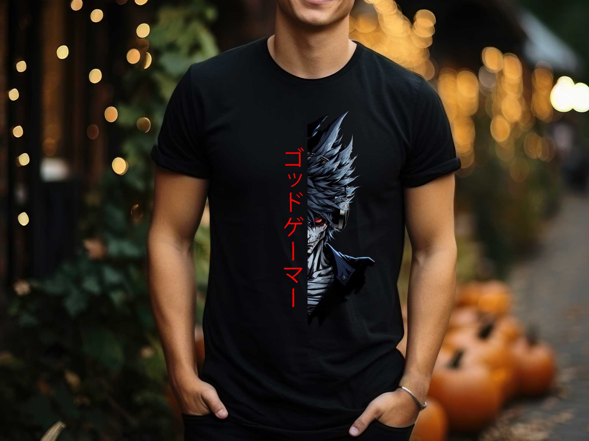 Male model wearing the God Gamer Shirt - image for Etsy review